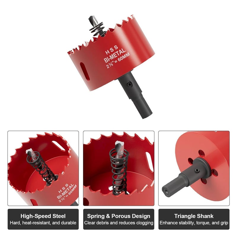 FIVELAKE 2-3/8" (60mm) Bi-Metal M42 High Speed Steel Hole Saw with Pilot Drill Bit, Smooth Cutting Edge for PVC, Drywall, Wood, Plastic, Gypsum Board, Rubber, Thin Metal - Image 2